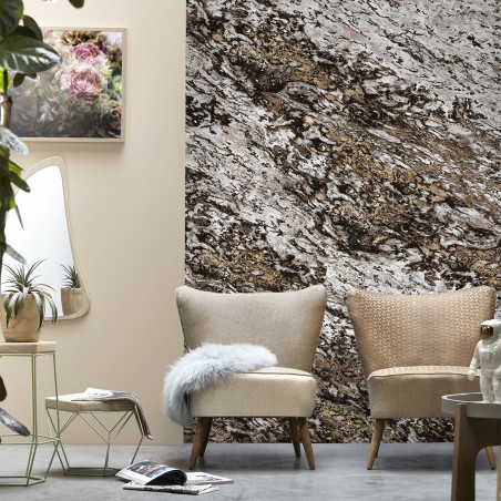 Papier peint panoramique marbre Sarrancolin chocolat & cuivre