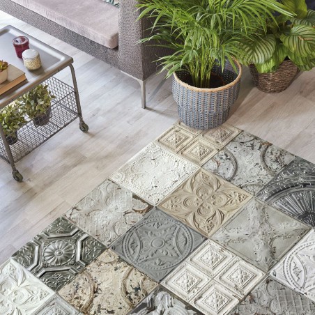 Patchwork antic tin tiles vinyl rug Mix Silvia - Wide size