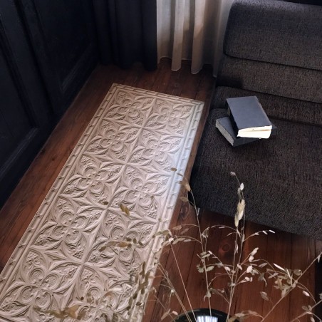 Off white antic tin tiles vinyl rug Aria - runner size