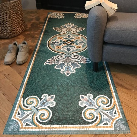 Blue vinyl mosaic rug Alma - runner size