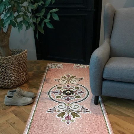 Pink vinyl mosaic rug Flora - runner size