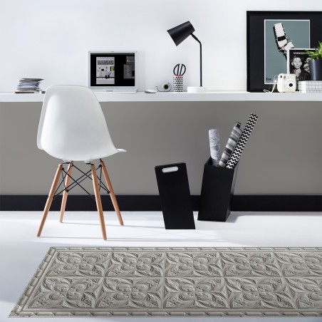 Mid grey antic tin tiles vinyl rug Alexa - runner size