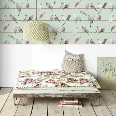 Lovebirds wallpaper - aqua
