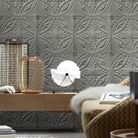 Antique mid-grey tin tiles wallpaper (012P06X6)