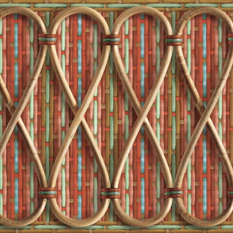 Philippe Model woven rattan frieze with red and blue stripes