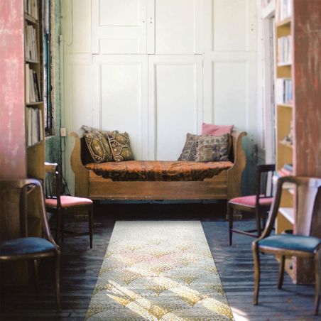 Golden mosaic Art Deco vinyl rug Anthea - runner size