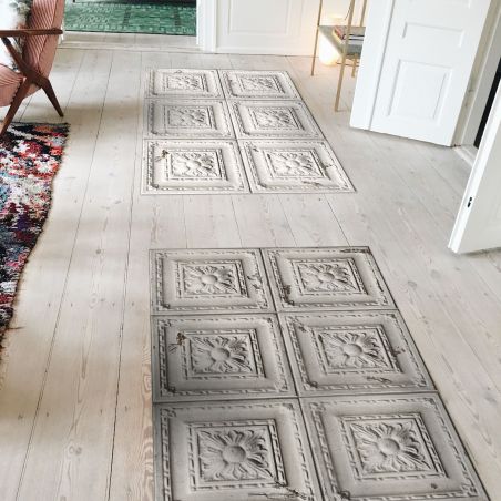 Mid Grey tin tiles vinyl rug Diana