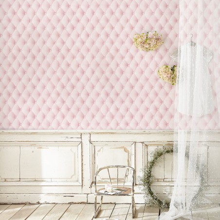 Pink linen tufted fabric wallpaper