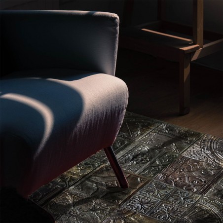Carbon spirit antic tin tiles vinyl rug Gregoria - Wide size