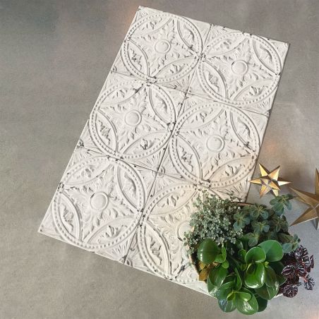 Off white antic tin tiles vinyl rug Amalia