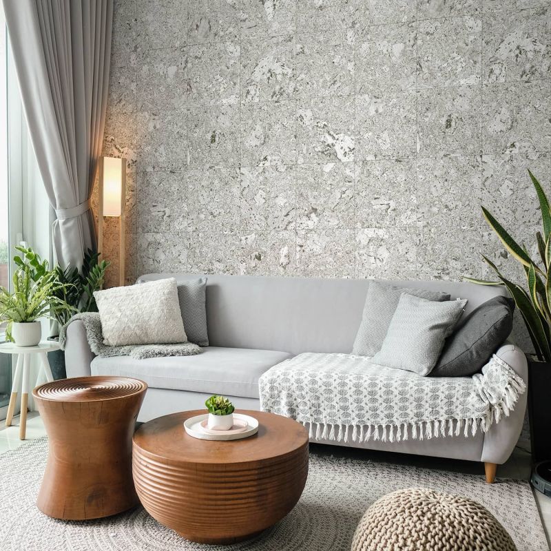 Light grey cork squares wallpaper
