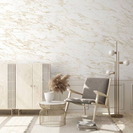 Papier peint panoramique marbre Arabescato beige