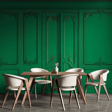 Papier peint panoramique boiseries Haussmann - Vert canopée
