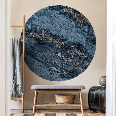 Papier peint rond marbre Sarrancolin bleu marine & beige - Ø 130 cm