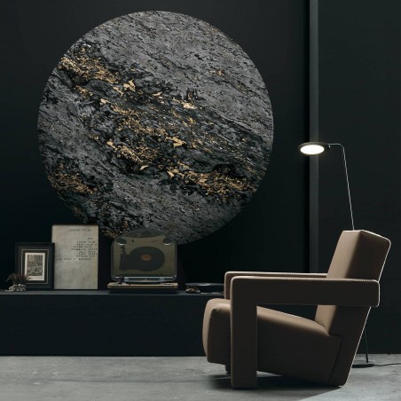 Black & Gold Sarrancolin marble round wallpaper - Ø 130 cm