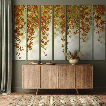 Autumnal small loft windows panoramic wall mural - Sage green