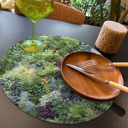 Set de table vinyle rond mur végétal mix