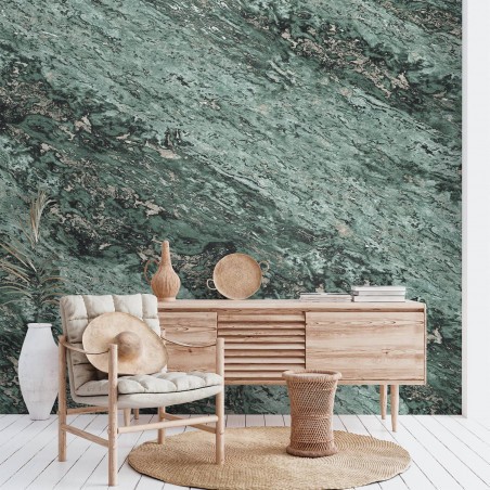 Papier peint panoramique marbre Sarrancolin Vert Emeraude