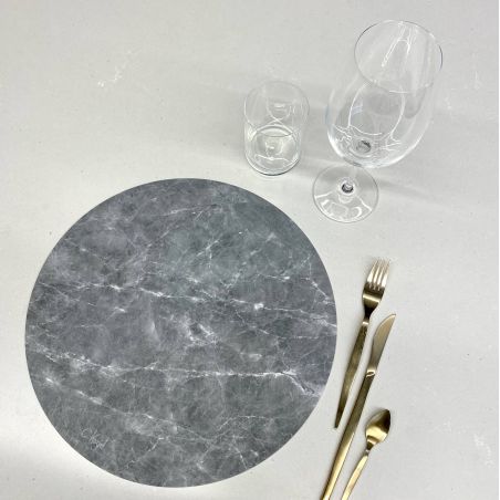 Set de table vinyle rond marbre gris