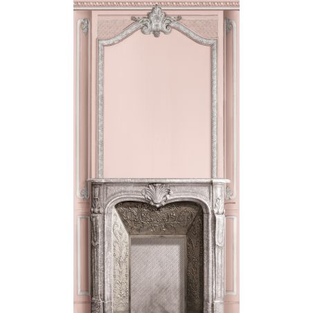 Décor boiserie Haussmannienne pastel rose poudré cheminée 133cm