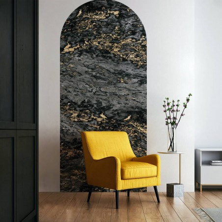 Black and gold Sarrancolin marble arch wallpaper