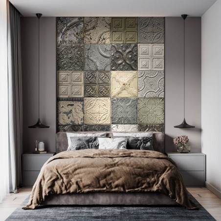 Panoramic wallpaper victorian tin tiles patchwork mix 002
