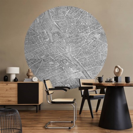 Turgot's maps of Paris round wallpaper - Ø 130 cm