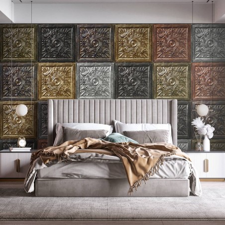 Panoramic wallpaper victorian tin tiles mixed colors