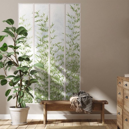 Wide white loft windows and bamboos panoramic wall mural