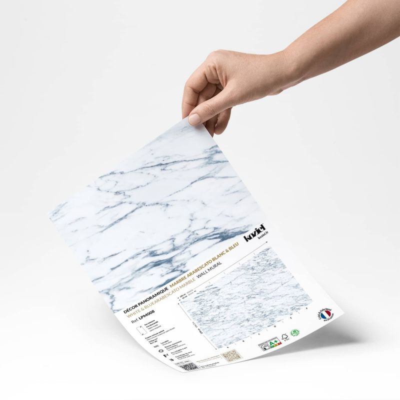 Papier peint panoramique Marbre Arabescato blanc & bleu - Echantillon