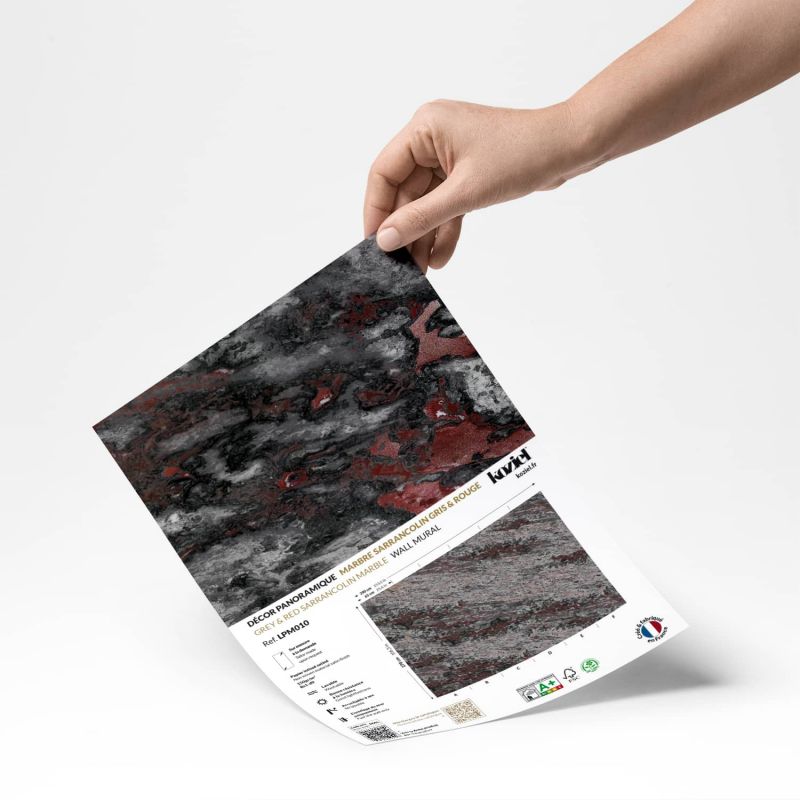 Papier peint panoramique Marbre Sarrancolin gris & rouge - Echantillon