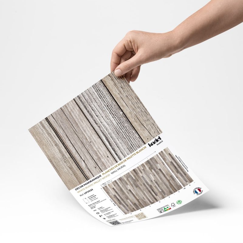 Papier peint panoramique planches de bois de palette blanchi - Echantillon