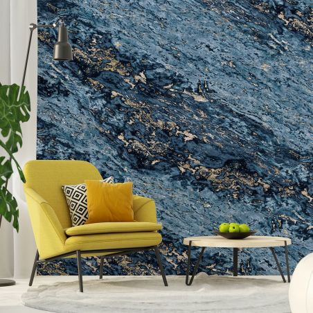 Papier peint panoramique marbre sarrancolin bleu marine & beige