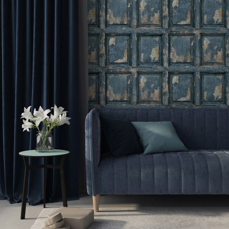 English antique wood paneling wallpaper - gray blue