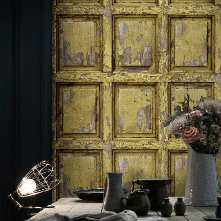 English antique wood paneling wallpaper - yellow curry