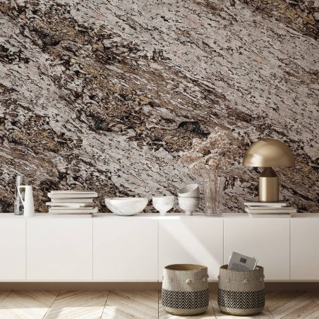 Papier peint panoramique marbre Sarrancolin chocolat & cuivre