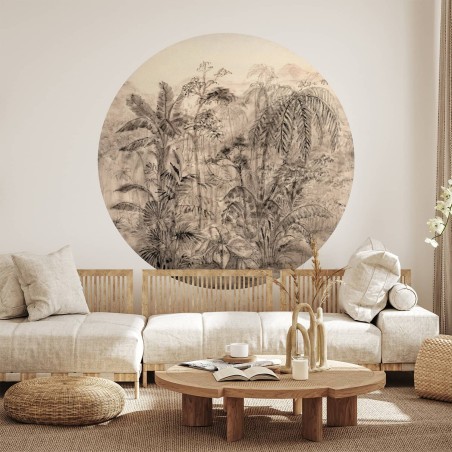 Tropical jungle sketch - Round wallpaper Ø 130 cm