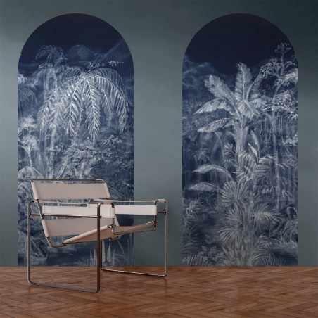 Cyanotype blue tropical jungle - Arch wallpaper