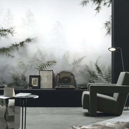 Papier peint panoramique Orée de forêt dans la brume - brouillard
