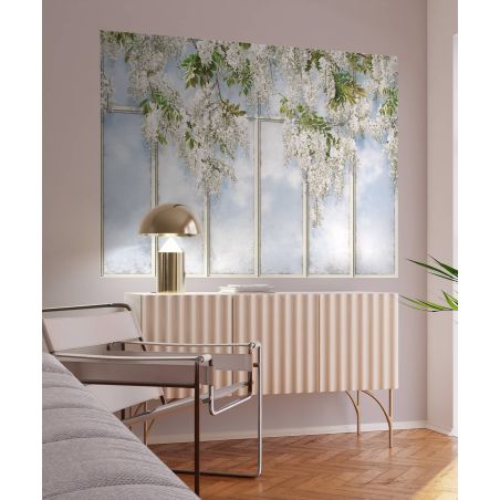 Loft windows covered of wisteria panoramic wallpaper - Small